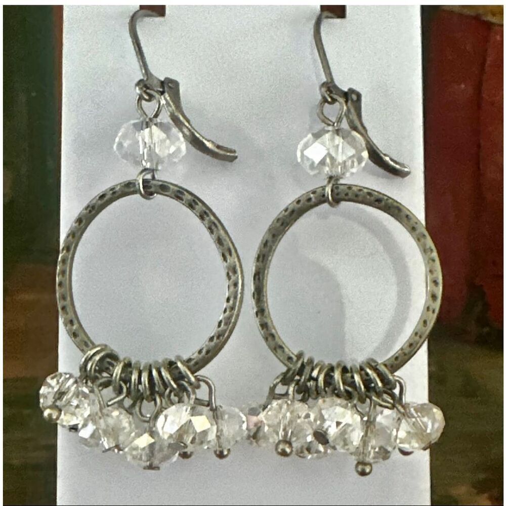 Crystal Fringe Hoop Earrings Oxidized